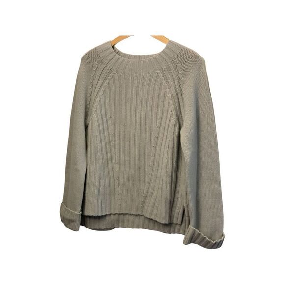 Vince Raglan Ribbed Wool & Cashmere Crew Light Heather Grey Sweater - Picture 2 of 12